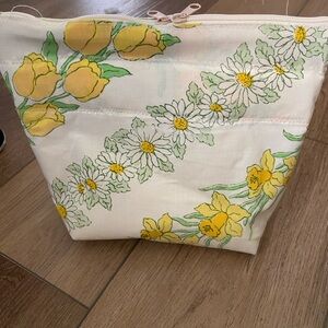Floral Cosmetic Bag with Yellow and Green Accents